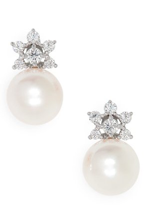 Mikimoto Akoya Cultured Pearl & Diamond Stud Earrings | Nordstrom