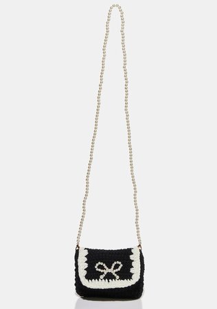 Bow Detail Knit Handbag With Pearl Strap - Black/White – Dolls Kill