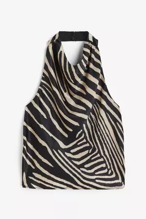 Satin Halterneck Top - Black/zebra print - Ladies | H&M US