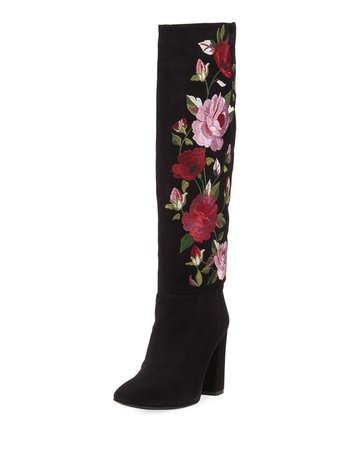 kate spade new york greenfield floral-embroidered knee-high boot | Neiman Marcus
