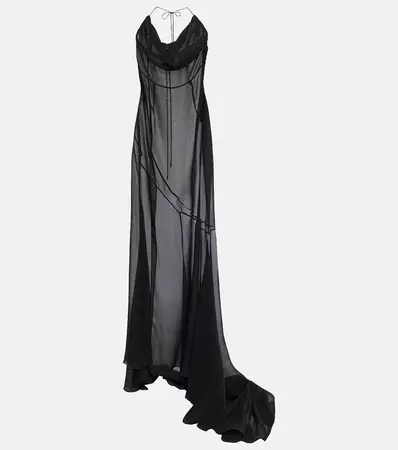 Silk Georgette Gown in Black - Alessandra Rich | Mytheresa