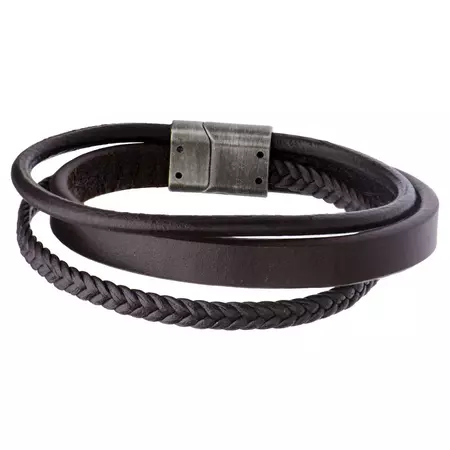Men's Steel Art Brown Braid And Layered Leather With Stainless Steel Clasp Wrap Bracelet (8.75") : Target