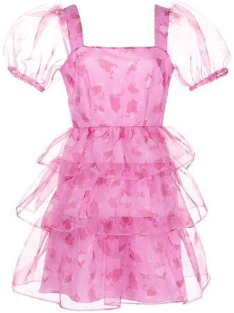 HVN heart-print Tiered Mini Dress - Farfetch