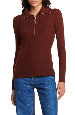 sandro Gray Rib Quarter Zip Pullover Sweater | Nordstrom