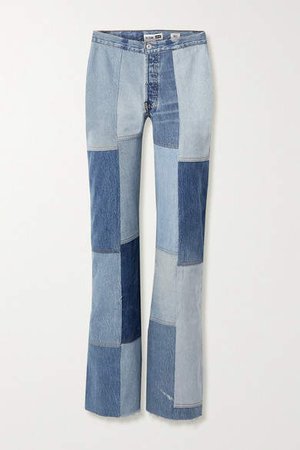 Amina Muaddi Patchwork High-rise Flared Jeans - Light denim