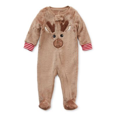 North Pole Trading Co. Reindeer Baby Unisex Knit Long Sleeve One Piece Pajama, Color: Brown - JCPenney