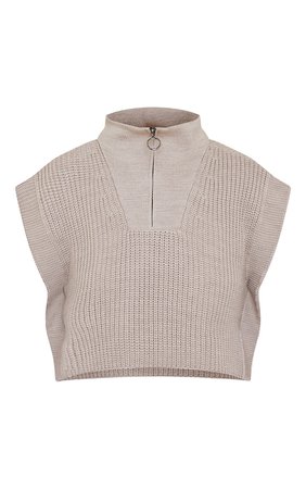 Stone Zip Up Knitted Sleeveless Vest | PrettyLittleThing USA