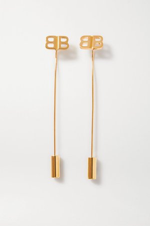 Balenciaga | Pin BB gold-tone earrings | NET-A-PORTER.COM