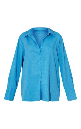 Bright Blue Oversized Textured Cuff Shirt | PrettyLittleThing USA