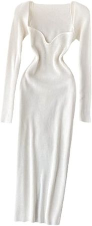 Amazon.com: Women Long Sleeve Bodycon Dress with Knit V Neck Tight Slim Dresses White One Size : Clothing, Shoes & Jewelry