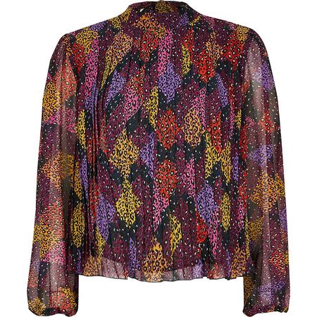 Pink leopard print pleated blouse | Fashmates.com
