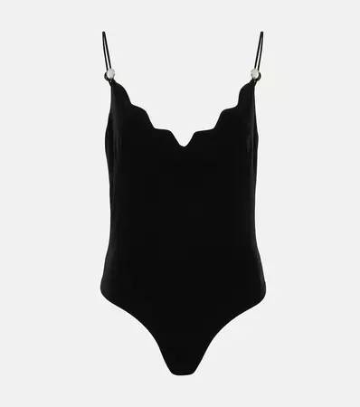 Scalloped Velvet Bodysuit in Black - Galvan | Mytheresa