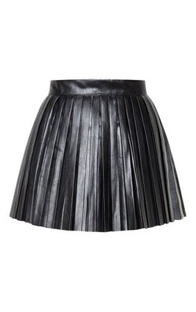 Black Faux Leather Pleated Skater Skirt | PrettyLittleThing