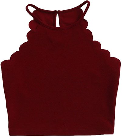 MakeMeChic Women's Solid Halter Neck Cami Scallop Trim Workout Crop Top Burgundy S at Amazon Women’s Clothing store