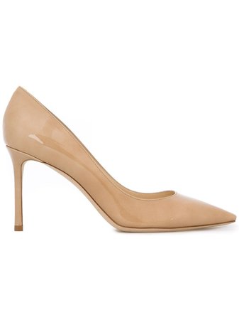 Neutral Jimmy Choo Nude Romy 85 Patent Leather Pumps | Farfetch.com