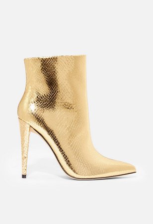 Ames Patterned High-Heeled Bootie in Gold - Get great deals at JustFab