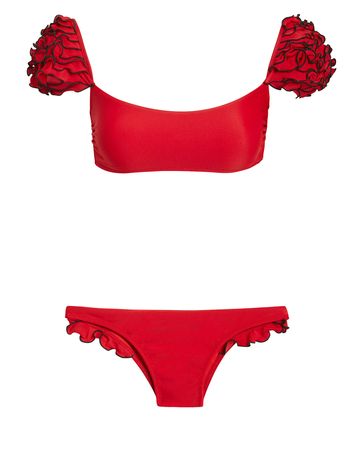 Red Ruffle Detail Bikini