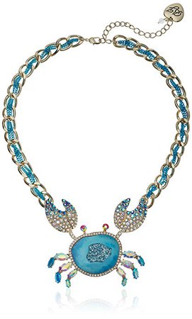 Betsey Johnson "Crabby Couture" Blue Crab Pendant Necklace, One Size: Clothing