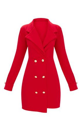 Red Gold Button Detail Blazer Dress | Dresses | PrettyLittleThing