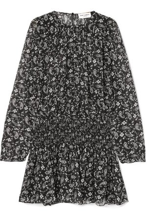Saint Laurent | Shirred printed silk-georgette mini dress | NET-A-PORTER.COM