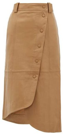 Asymmetric Panelled Leather Skirt - Womens - Camel