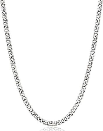 Fiusem Silver Tone Cuban Link Chain for Men, 5mm Mens Chain Necklaces, Stainless Steel Chain Necklaces for Men Women and Boys, 20 Inch | Amazon.com