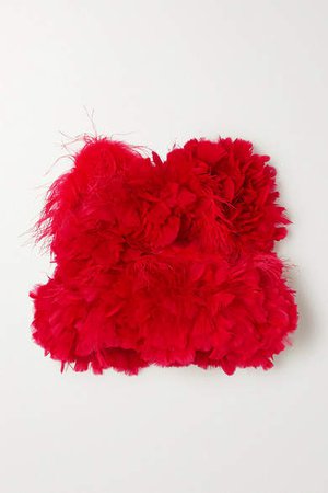 Christopher John Rogers - Feather-trimmed Cotton Bustier Top - Red