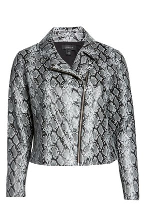 Halogen® Snakeskin Print Faux Leather Moto Jacket (Plus Size) grey