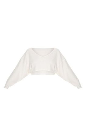Cream Rib V Neck Crop Sweater | Tops | PrettyLittleThing