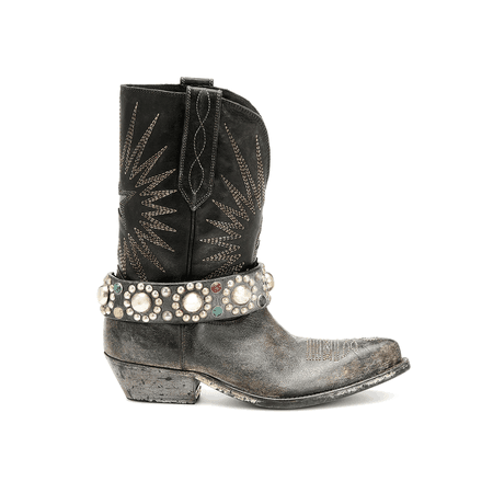 JESSICABUURMAN – MAKIX Buckle Embellished Leather Western Cowboy Ankle Boots