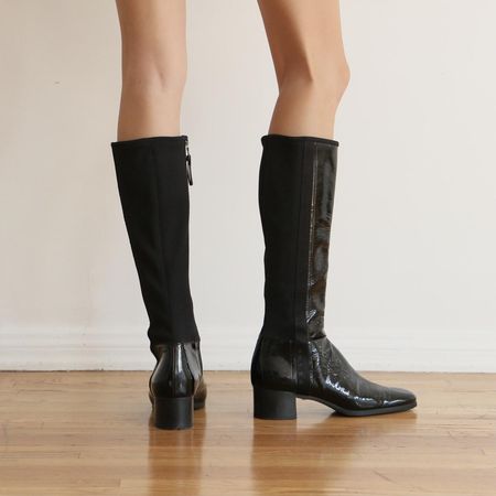 Prada black patent leather knee high sock boots - Depop