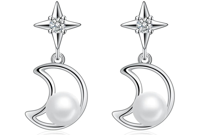 silver moon and pearl earrings
