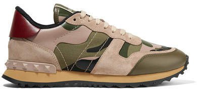Garavani Leather And Suede-trimmed Camouflage-print Canvas Sneakers - Army green