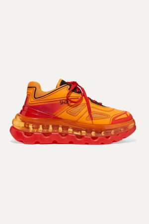 Orange Bump Air faux leather, mesh and neoprene sneakers | Shoes 53045 | NET-A-PORTER