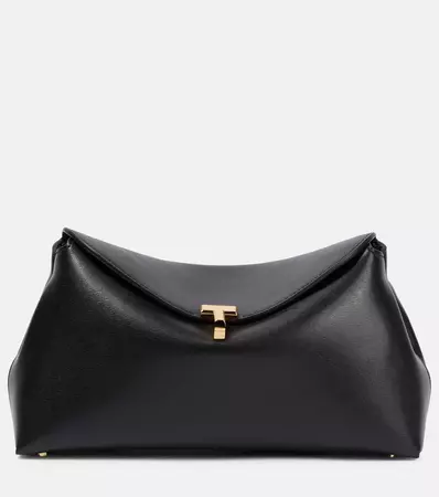 T Lock Small Leather Clutch in Black - Toteme | Mytheresa