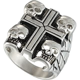 SAGEKING Gothic Big Heavy Metal Zombie Vampire Skull Ring Men's Stainless Steel Biker Ring Skull Fashion Goth Rings For Men|Amazon.com