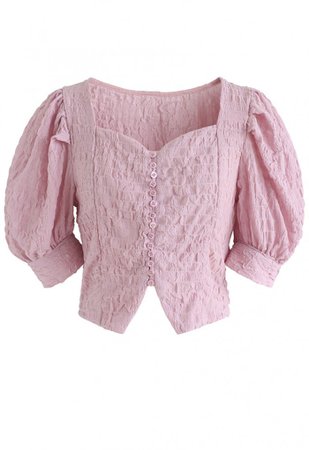 Sweetheart Neck Button Down Crop Top in Pink - NEW ARRIVALS - Retro, Indie and Unique Fashion