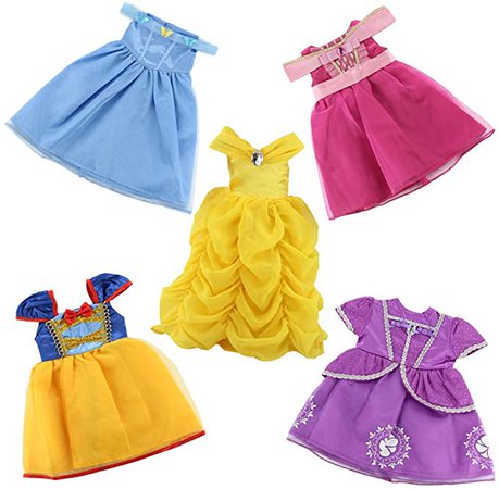 Amazon.com: 18 Inch Doll Clothes, 5 Pc Different Princess Costume Dress Set Includes Bella, Cinderella, Snow White, Mermaid and Aurora Costume Dress Fits American Girl Dolls, My Life As Doll: Toys & Games
