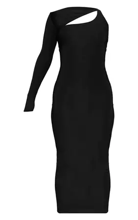 Black Slinky Asymmetric One Shoulder Midaxi Dress | PrettyLittleThing USA