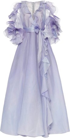 Ruffle-Accented Ombre Organza Gown