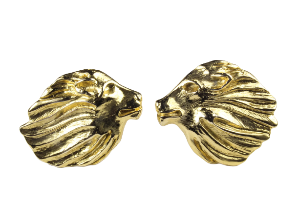 SAINT LAURENT - made in France, vintage 1980's gold metal lion clip-on earrings