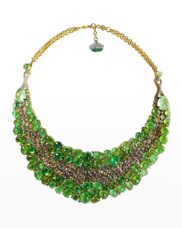 Etho Maria 18k Yellow Gold Green Sapphire and Diamond Necklace