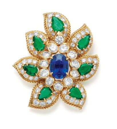 Van Cleef & Arpels, Sapphire, Emerald, Diamond and Gold Brooch