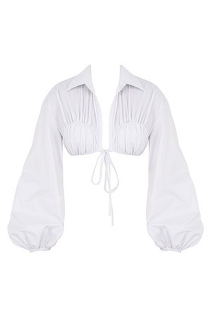 Clothing : Tops : Mistress Rocks 'Got Plans' White Balloon Sleeve Cropped Shirt