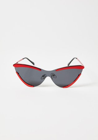 Red Trim Frameless Cat-Eye Sunglasses Black | Dolls Kill