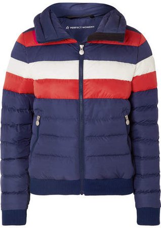 Perfect Moment - Queenie Striped Quilted Down Jacket - Navy