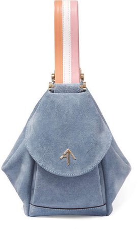 MANU Fernweh Micro Leather-trimmed Suede Wristlet Bag - Light blue
