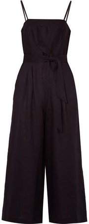Marseille Belted Linen Jumpsuit - Black