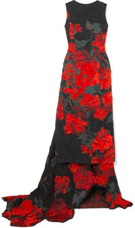 Fil Coupé Corded Lace Gown - Red