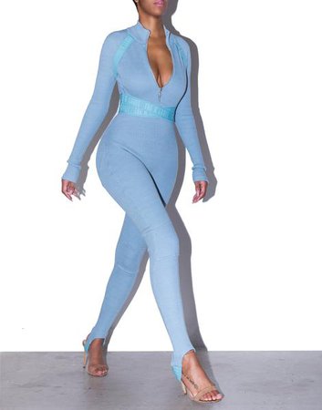 KAINE Strapped Logo Catsuit in Smokey Blue – The K Label Shop